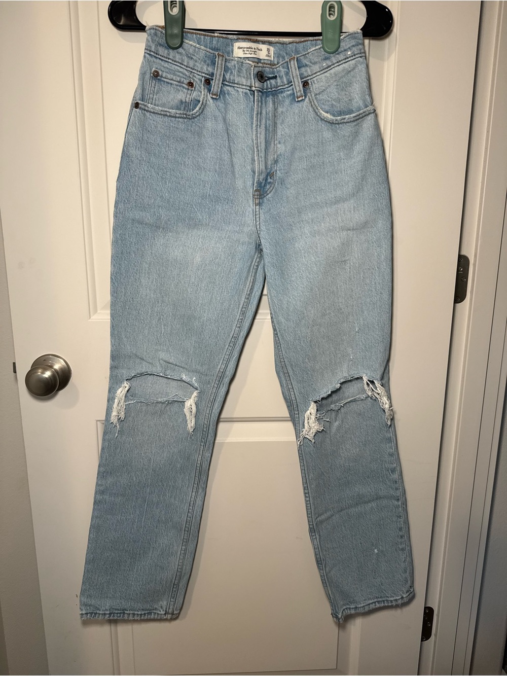 Abercrombie & Fitch Light Wash Straight Leg Jeans with Knee Rips